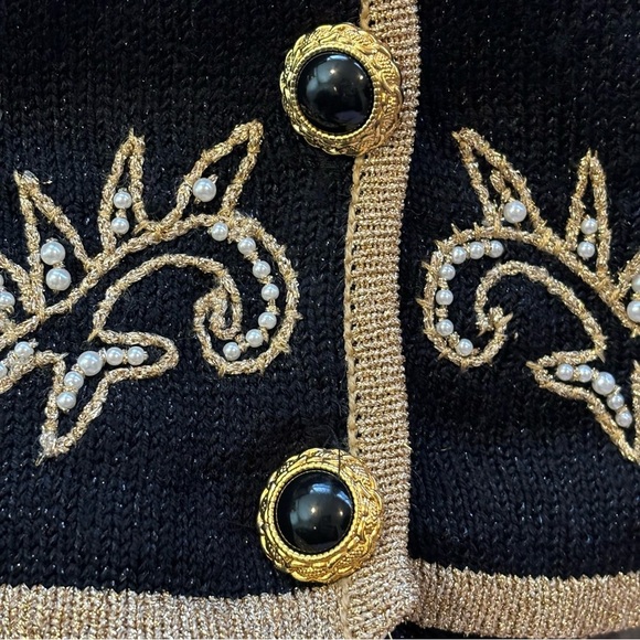 Vintage Jaclyn Smith Black Embellished Cardigan, Size Small - Picture 7 of 13